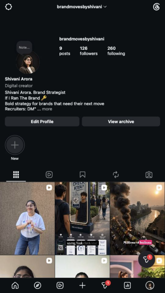Screenshot of Shivani Arora's Instagram profile page